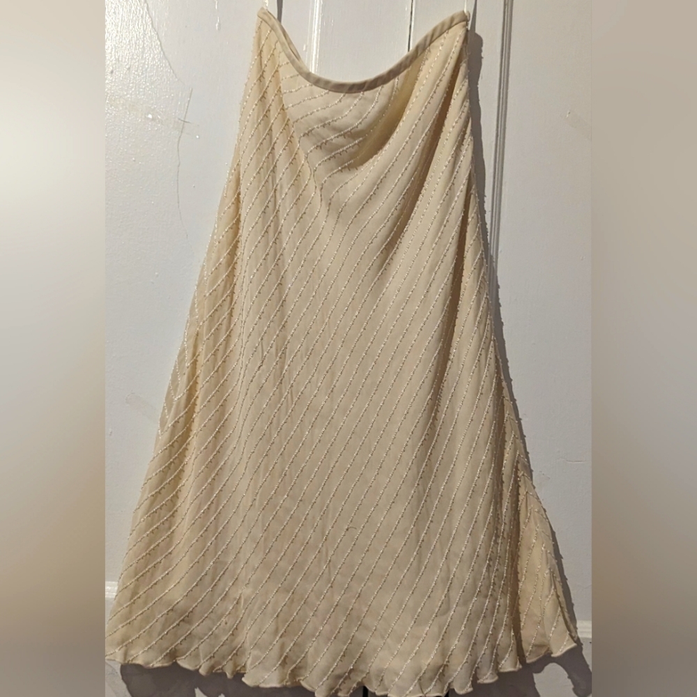 LAUREN RALPH LAUREN 100% silk Ivory Beaded Skirt.